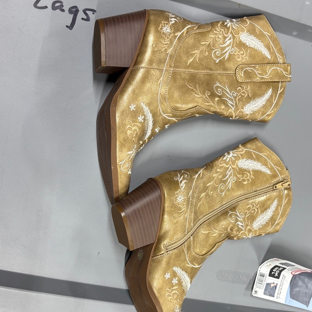 Gold Embroidered Ankle Boots